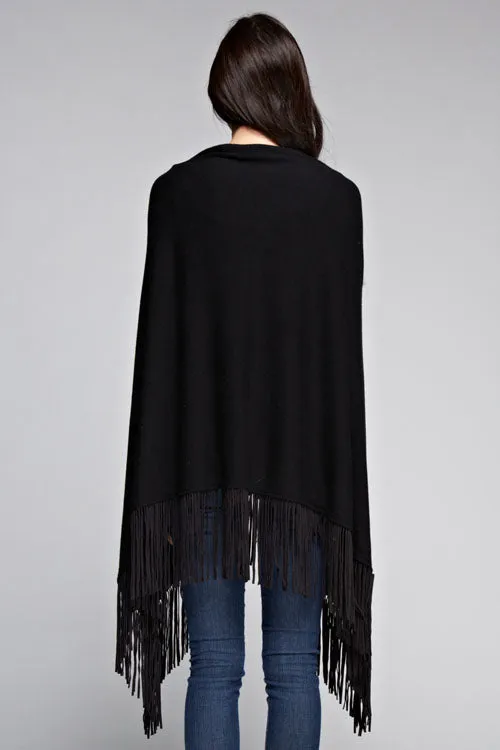 Western V Neck Suede Fringe Poncho