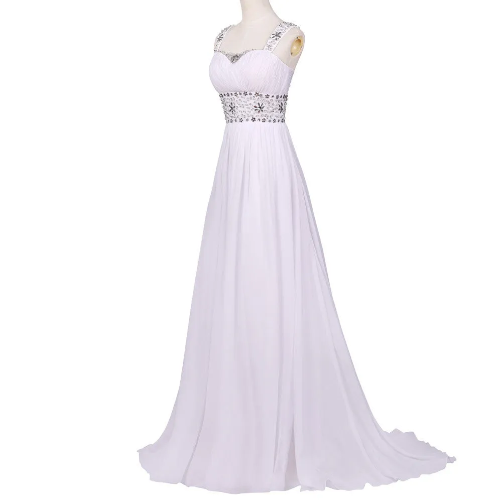 White Chiffon Beach Wedding prom party dress at Bling Brides Bouquet On line Bridal Store