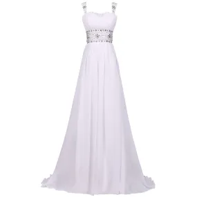 White Chiffon Beach Wedding prom party dress at Bling Brides Bouquet On line Bridal Store