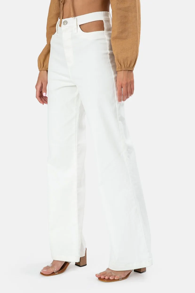 White Waist Cut Out Flare Jeans