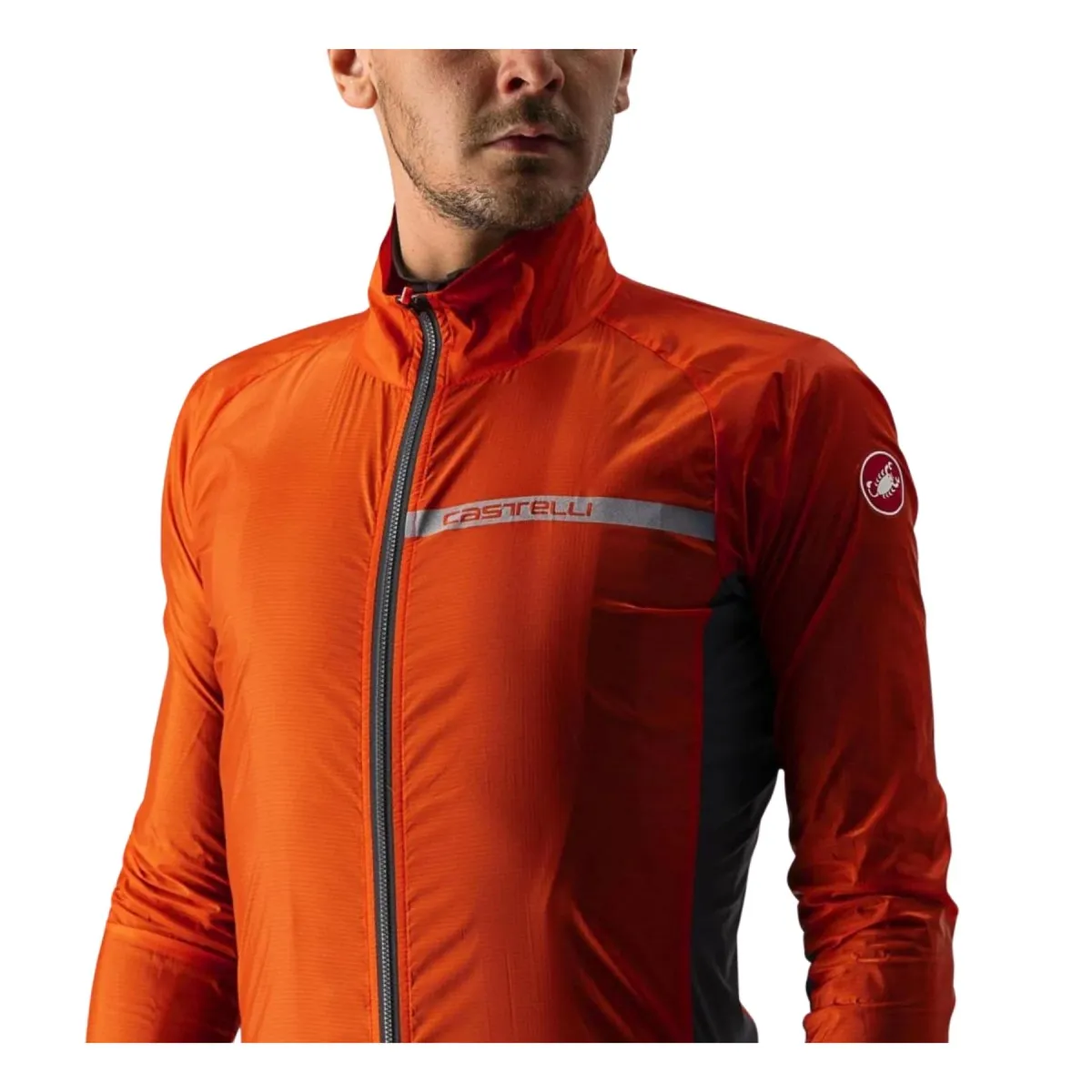 Windbreaker Jacket Castelli Squadra Stretch Orange Grey