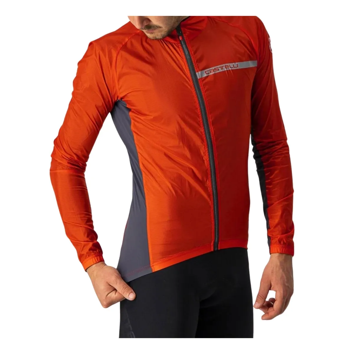 Windbreaker Jacket Castelli Squadra Stretch Orange Grey