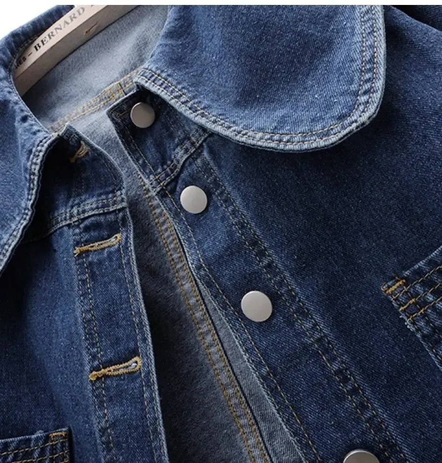 Women Cropped Denim Jacket with Peter Pan Collar