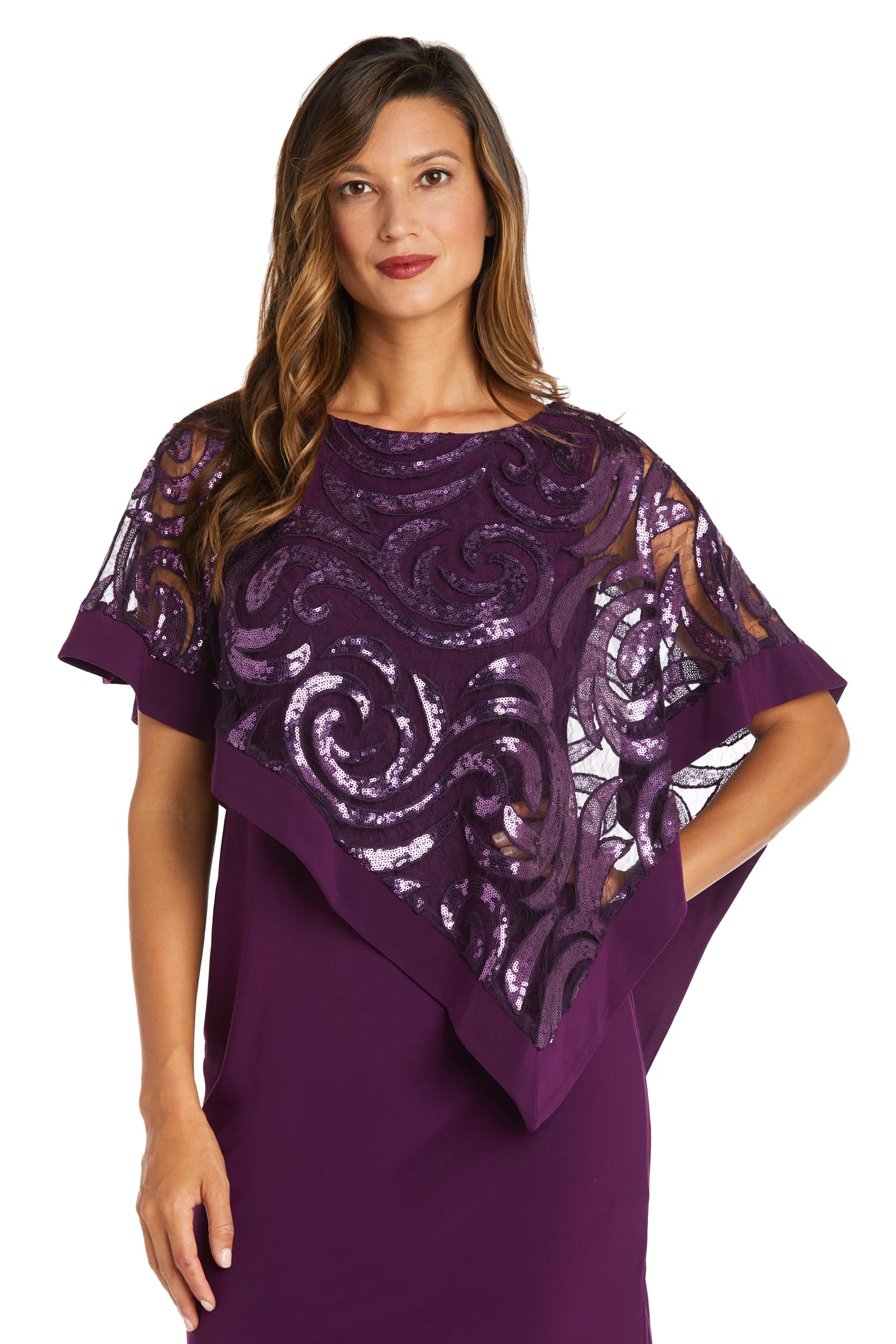 Women Two-Piece  Stunning Sequin Swirl Poncho Dress