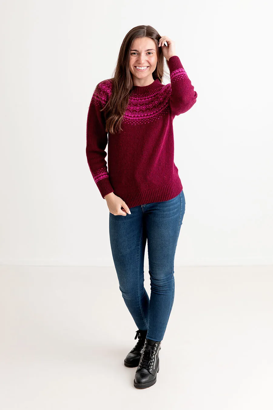 Womens Aviemore Yoke Fair Isle Jumper - Burgundy