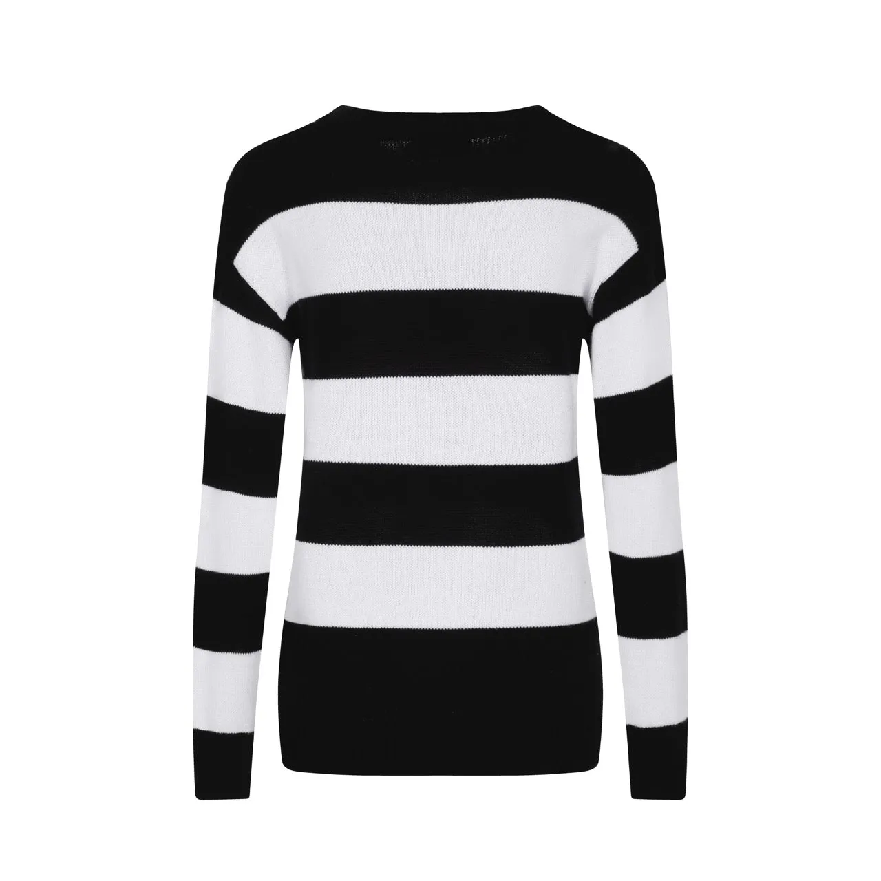 Women's black striped bow Christmas sweater