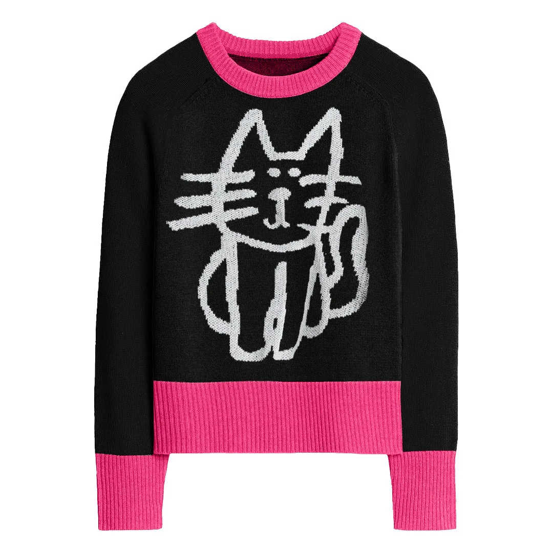 Women's black vintage cat jacquard knitwear