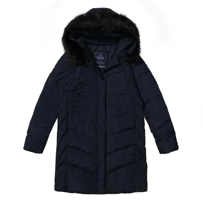 Women's Down Jacket with Contrast Faux Fur Trim