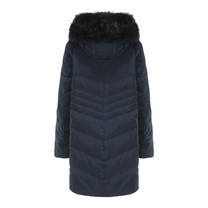 Women's Down Jacket with Contrast Faux Fur Trim