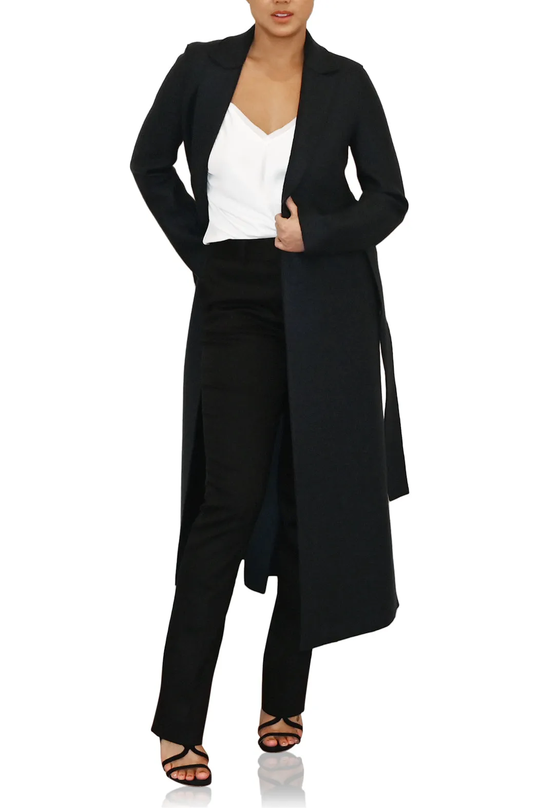 Womens Long Belted S.B Coat Pressed Wool & Polaire