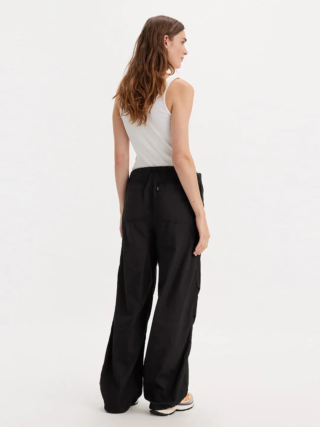 Women's Mid Rise Black Baggy Fit Cargo Trousers