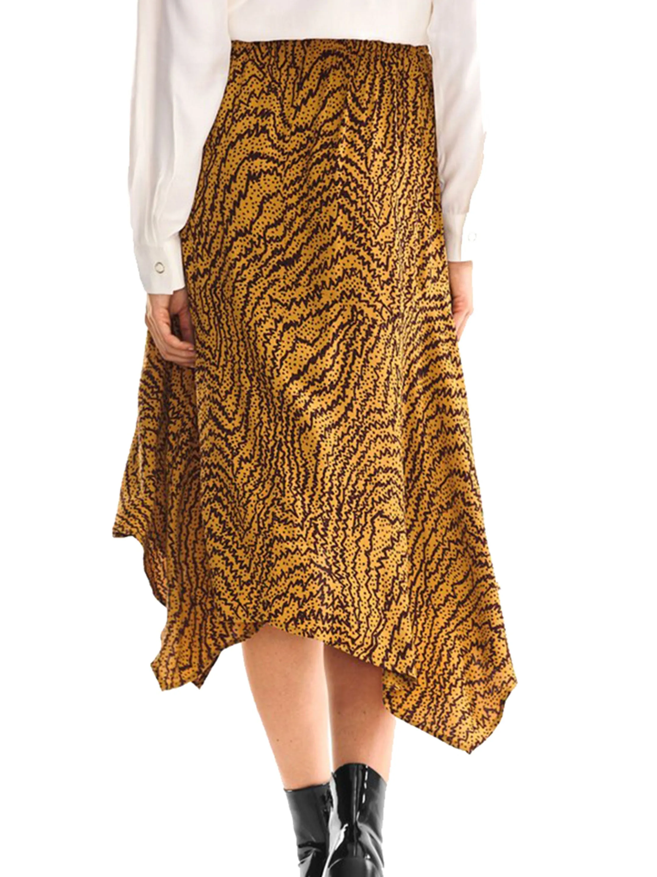 Women's Printed Midi Skirt,Mustard/Brown