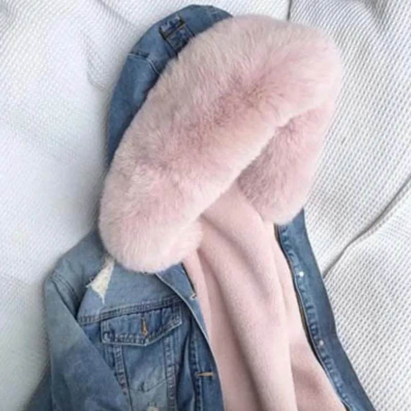 Women's Winter Casual Thick Denim Parka With Fox Fur