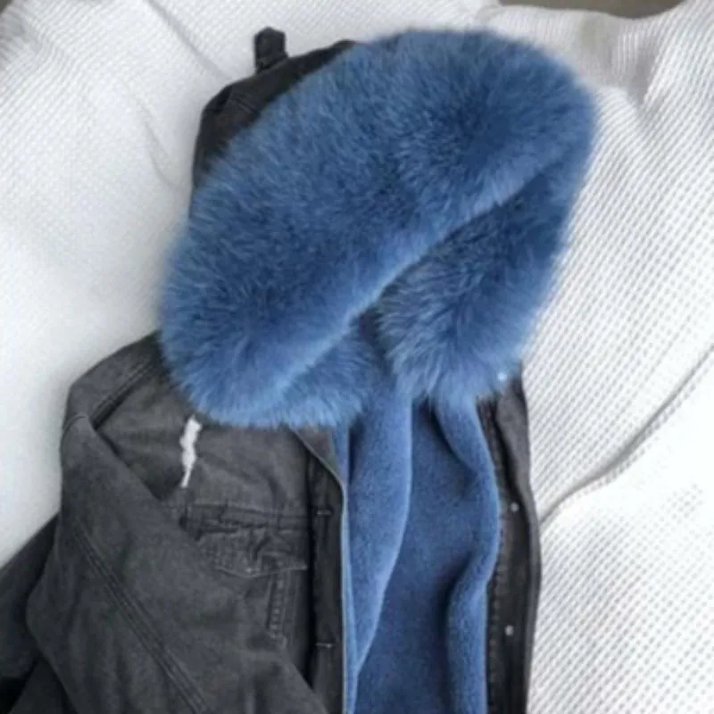 Women's Winter Casual Thick Denim Parka With Fox Fur