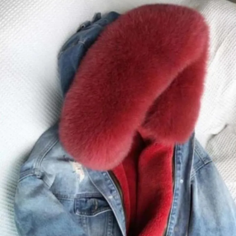 Women's Winter Casual Thick Denim Parka With Fox Fur