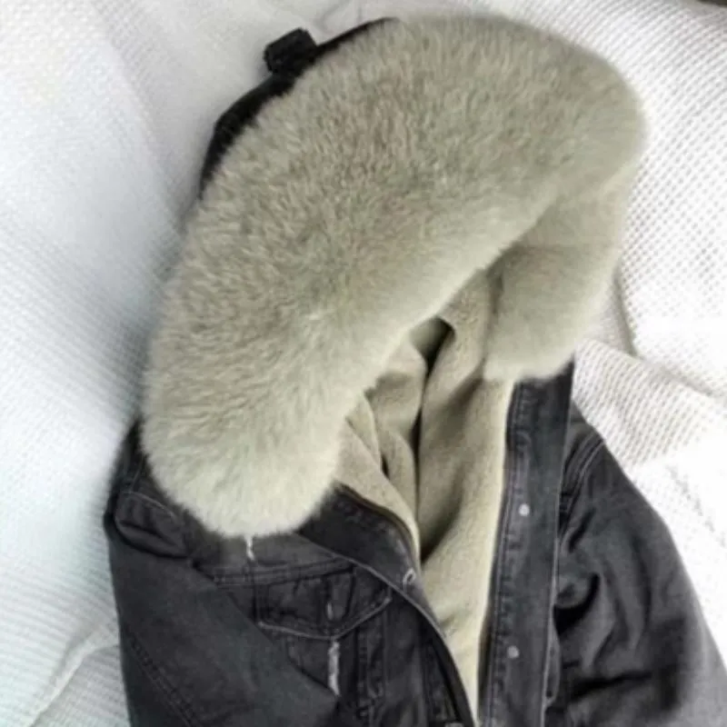 Women's Winter Casual Thick Denim Parka With Fox Fur