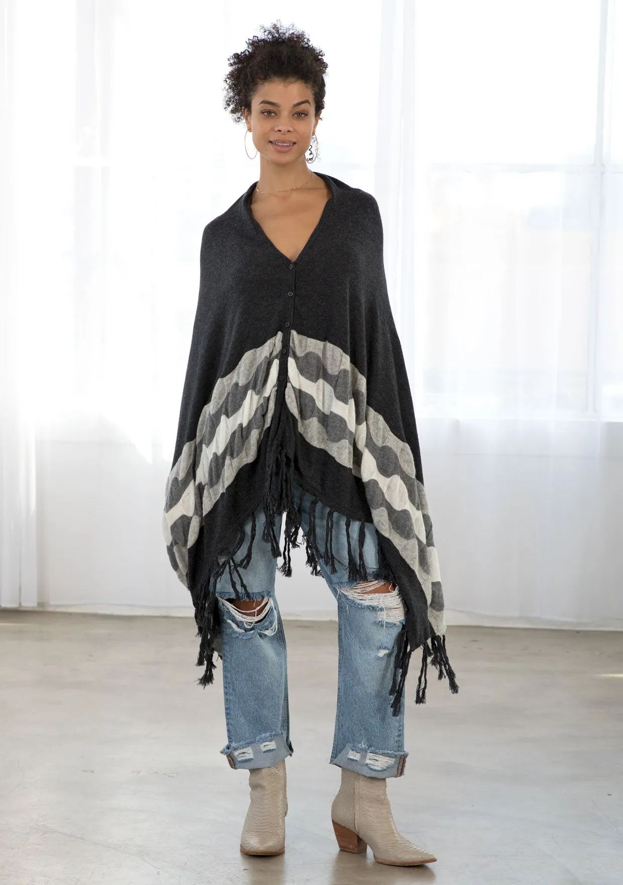 Wool Blend Cozy Bohemian Fringe Pullover Poncho