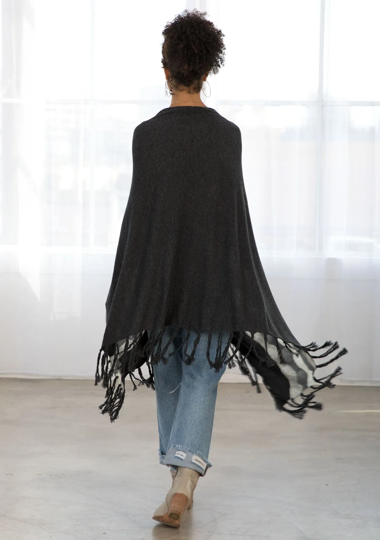 Wool Blend Cozy Bohemian Fringe Pullover Poncho