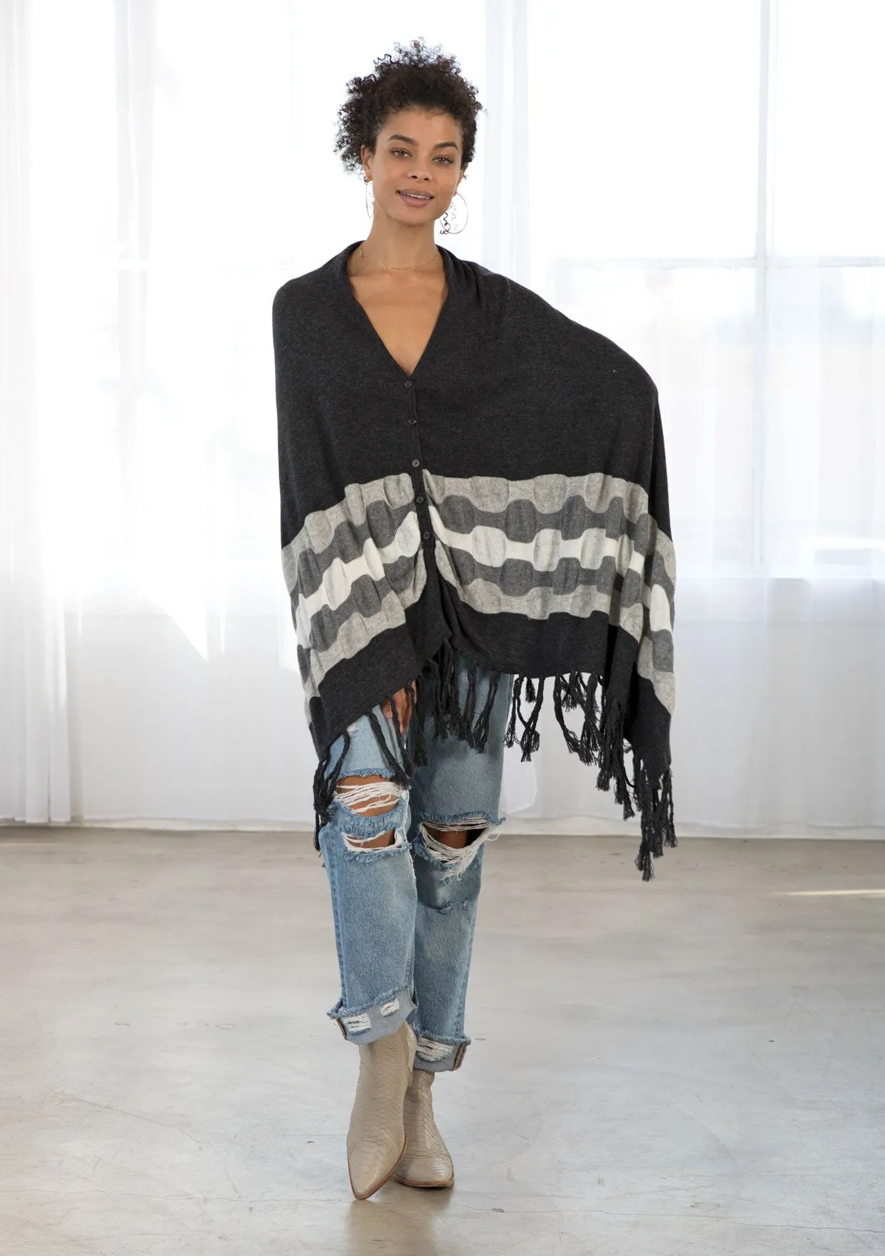 Wool Blend Cozy Bohemian Fringe Pullover Poncho