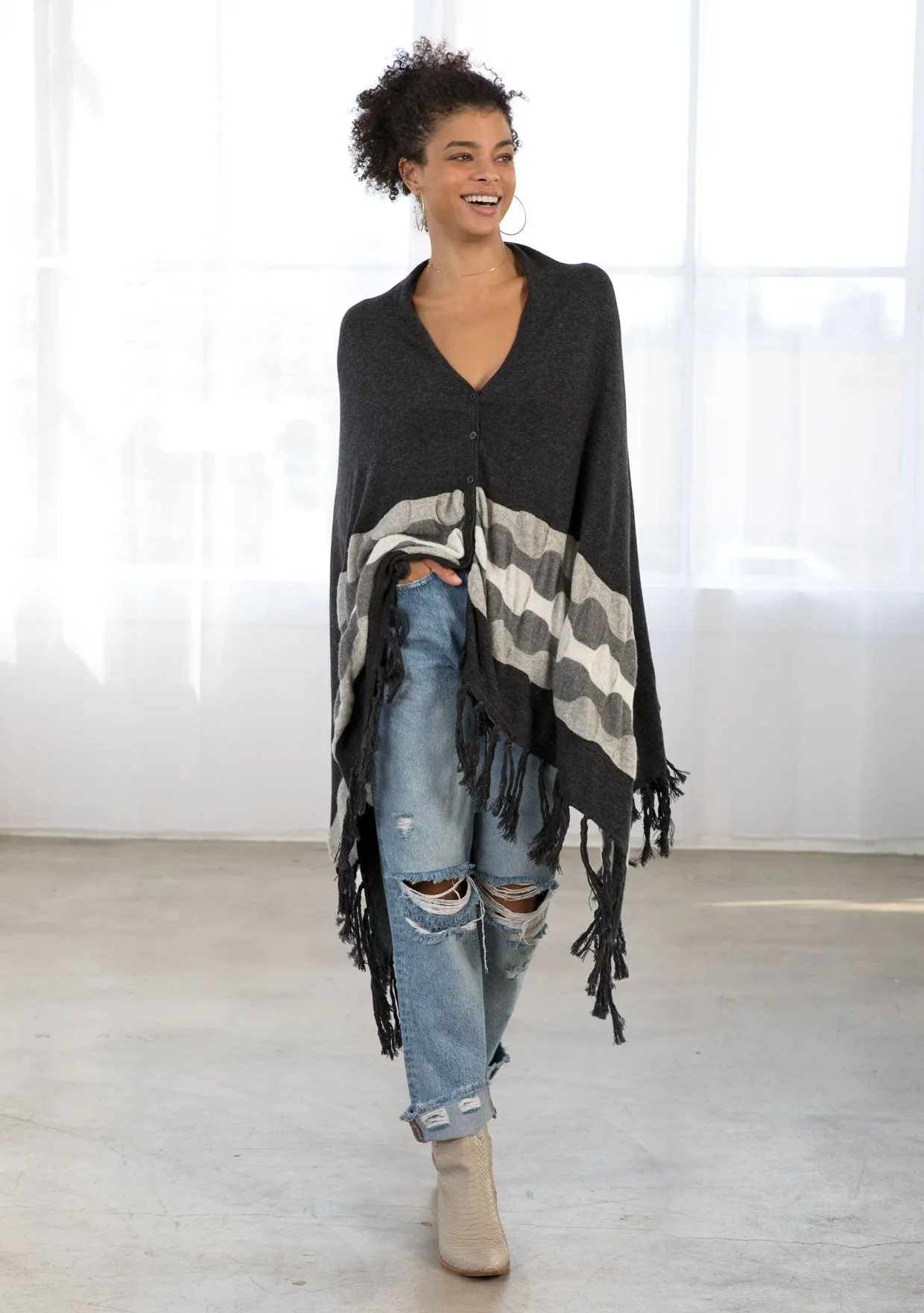 Wool Blend Cozy Bohemian Fringe Pullover Poncho