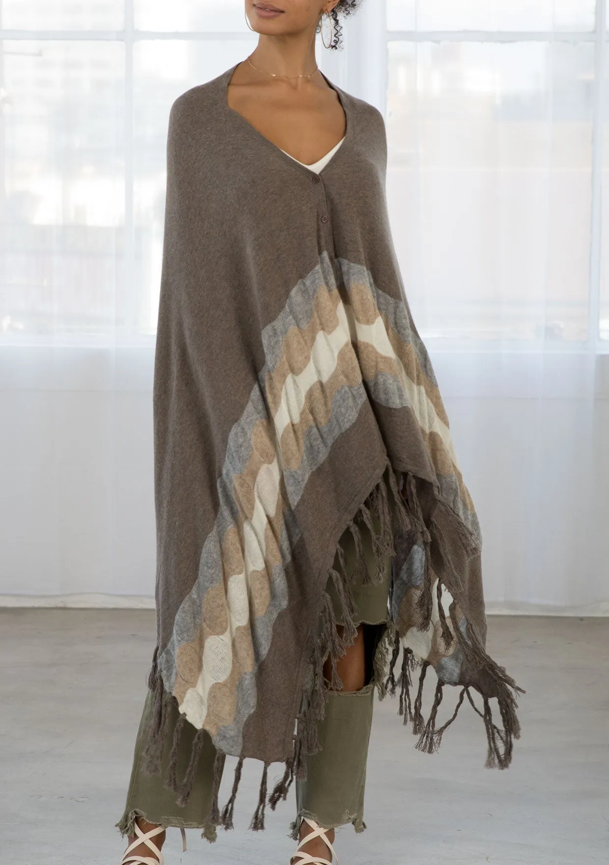 Wool Blend Cozy Bohemian Fringe Pullover Poncho