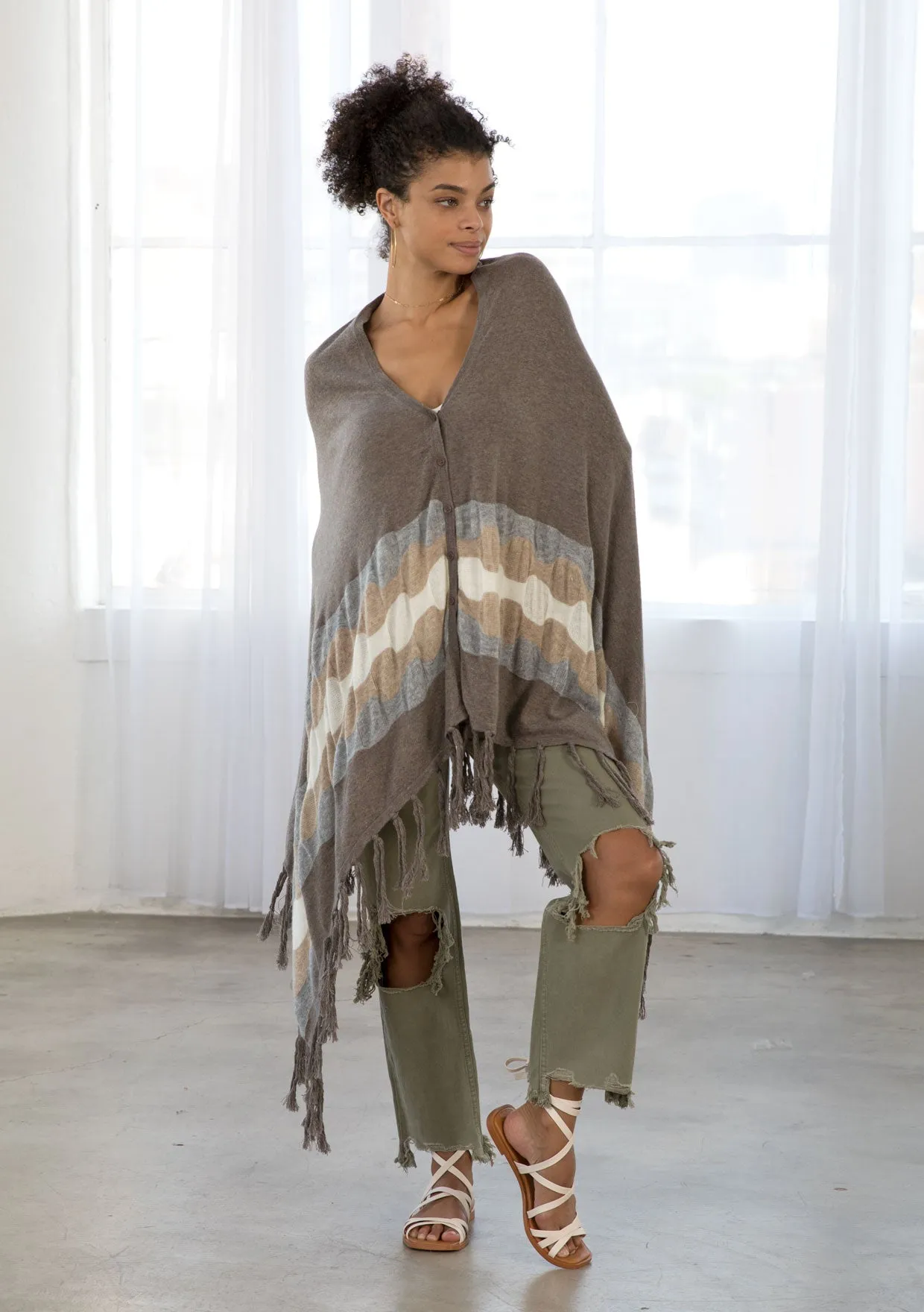 Wool Blend Cozy Bohemian Fringe Pullover Poncho