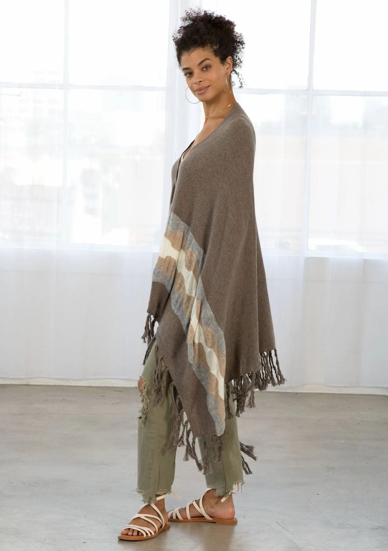 Wool Blend Cozy Bohemian Fringe Pullover Poncho