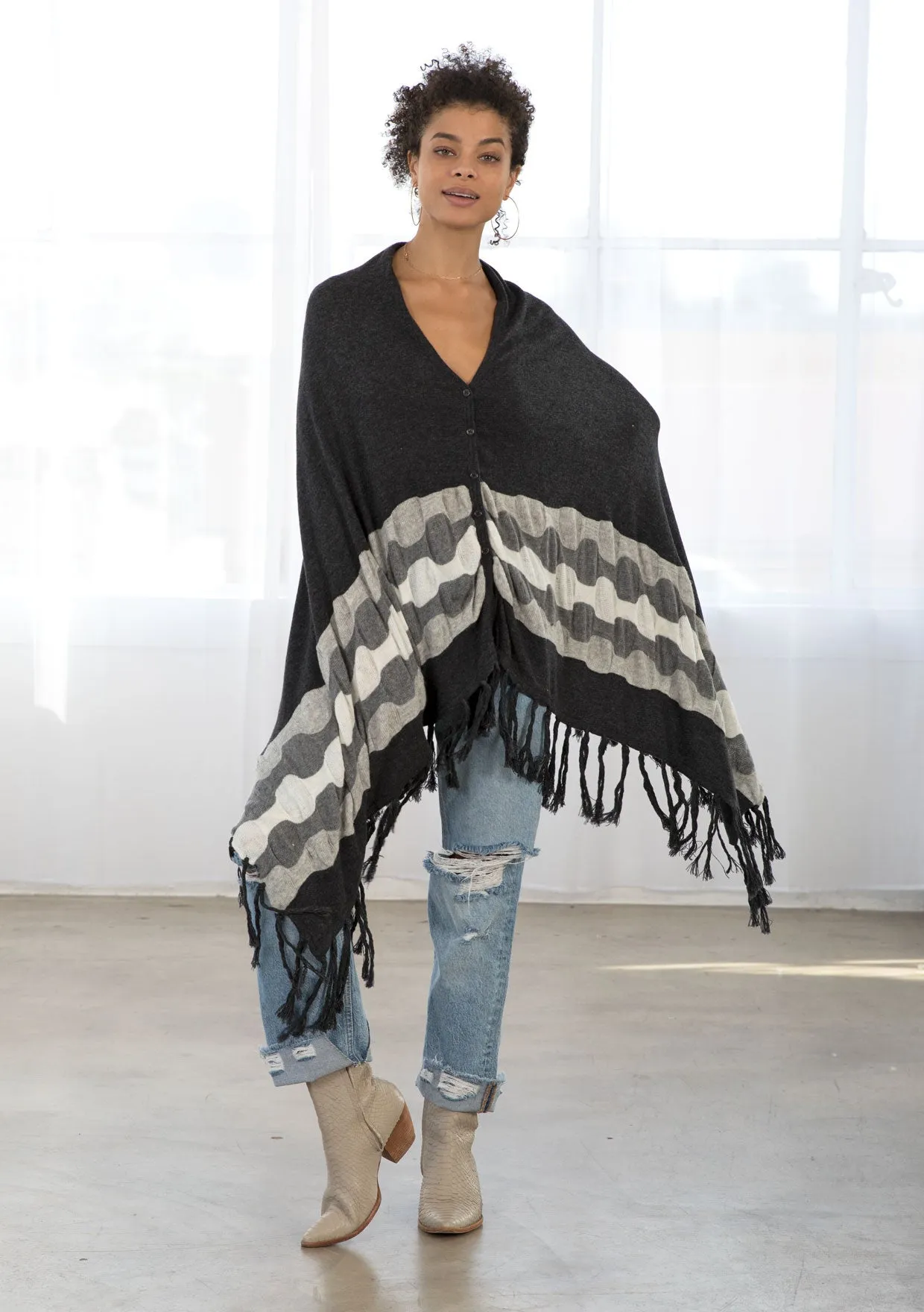 Wool Blend Cozy Bohemian Fringe Pullover Poncho