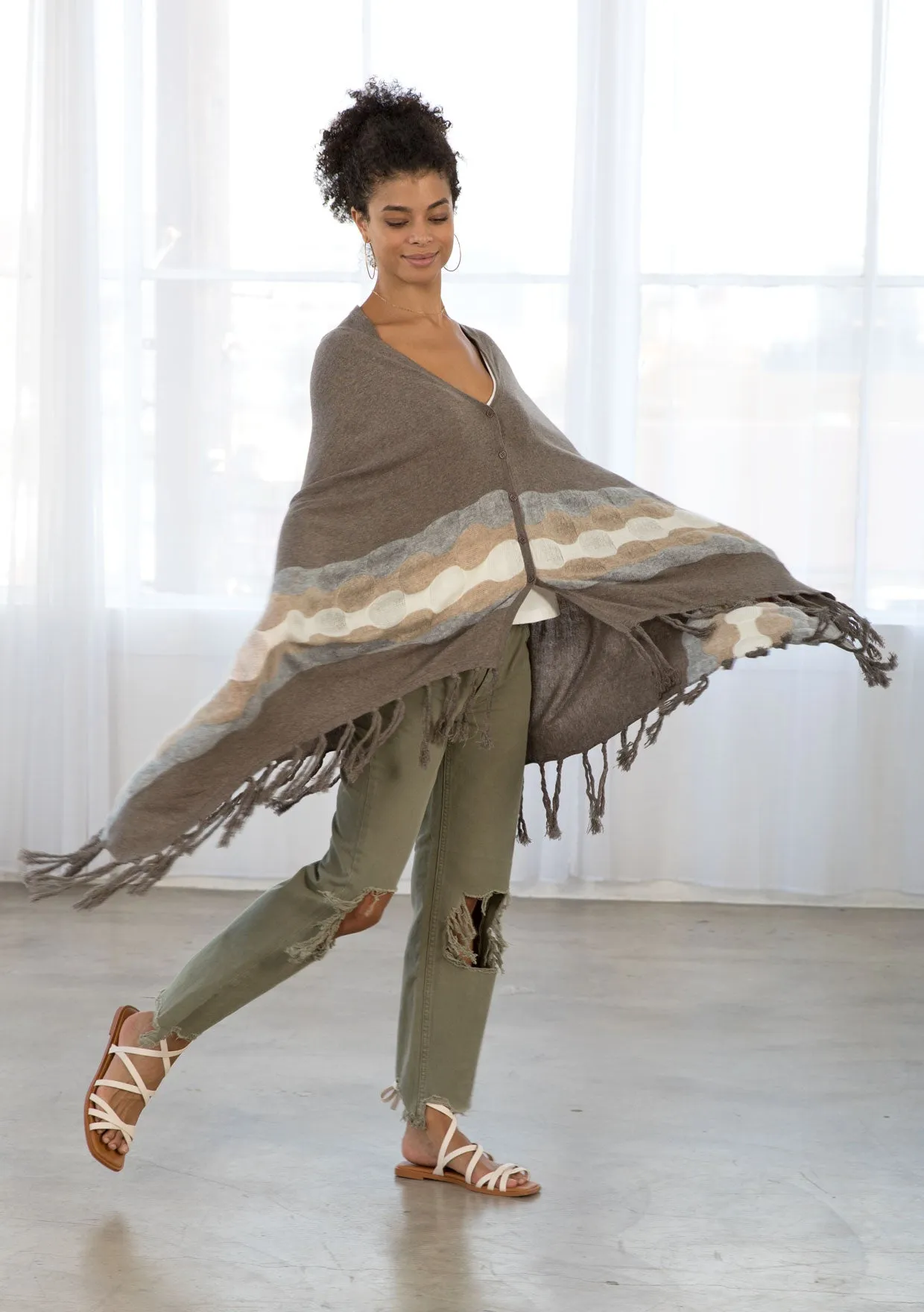 Wool Blend Cozy Bohemian Fringe Pullover Poncho