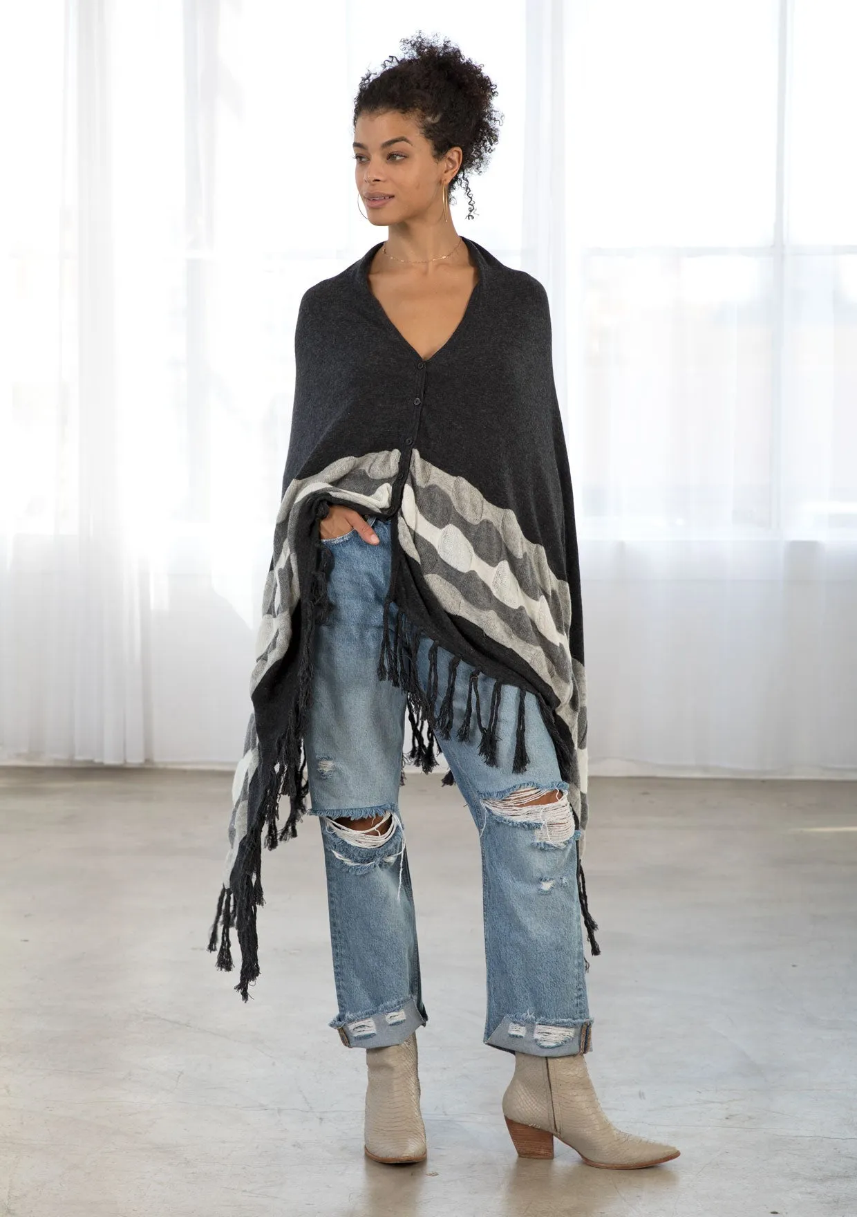 Wool Blend Cozy Bohemian Fringe Pullover Poncho