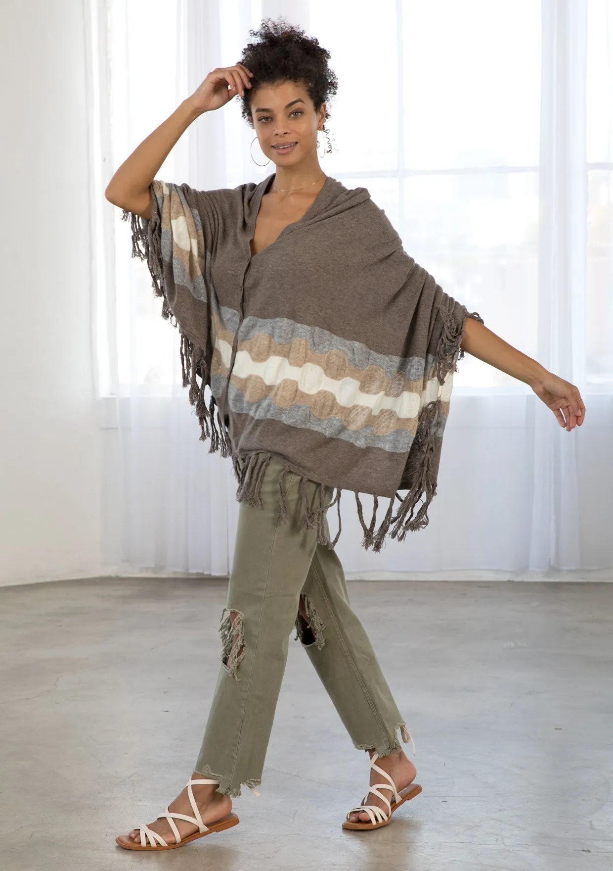 Wool Blend Cozy Bohemian Fringe Pullover Poncho