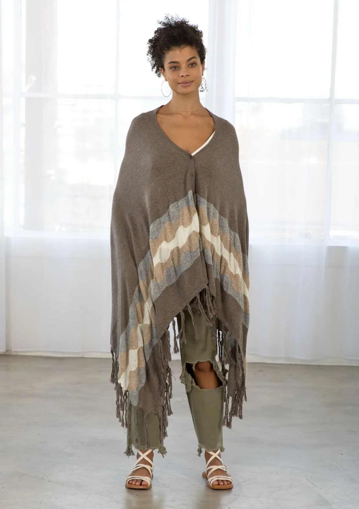 Wool Blend Cozy Bohemian Fringe Pullover Poncho