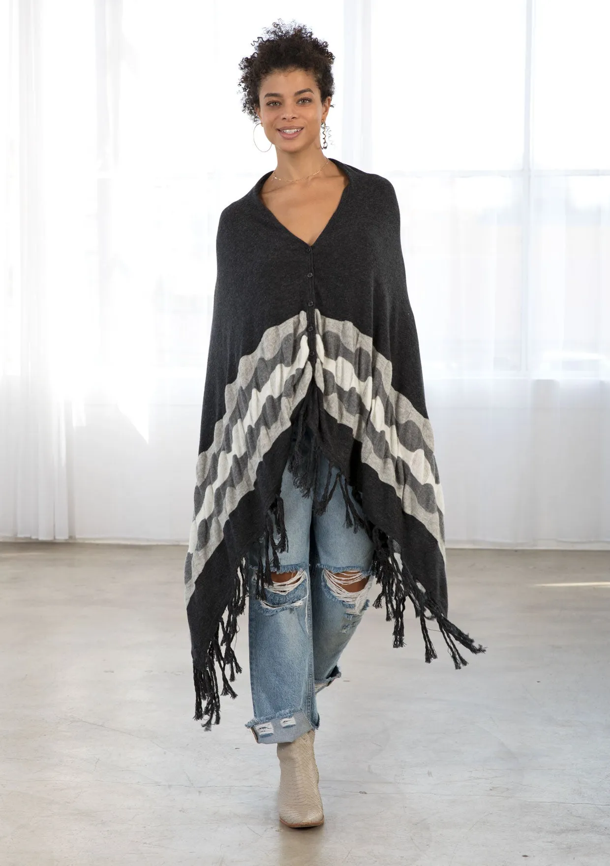 Wool Blend Cozy Bohemian Fringe Pullover Poncho