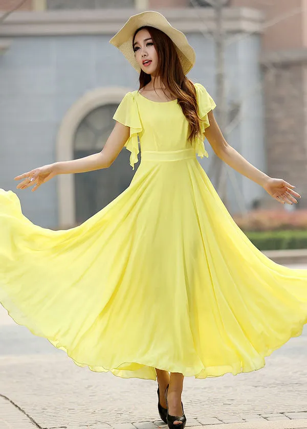 Yellow chiffon maxi wedding dress (919)