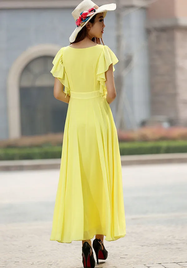 Yellow chiffon maxi wedding dress (919)