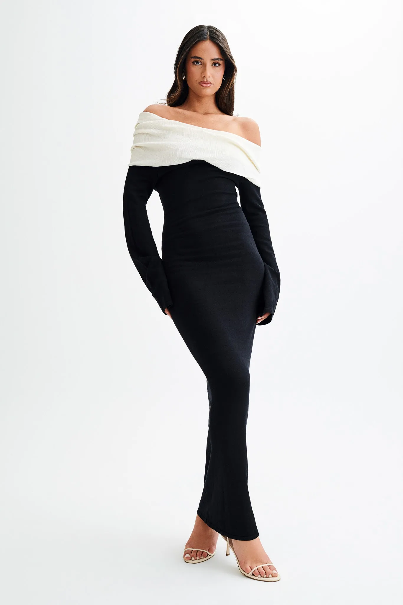 Yoko Contrast Knit Maxi Dress - Black/White